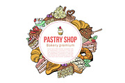 Pastry shop sketch vector template