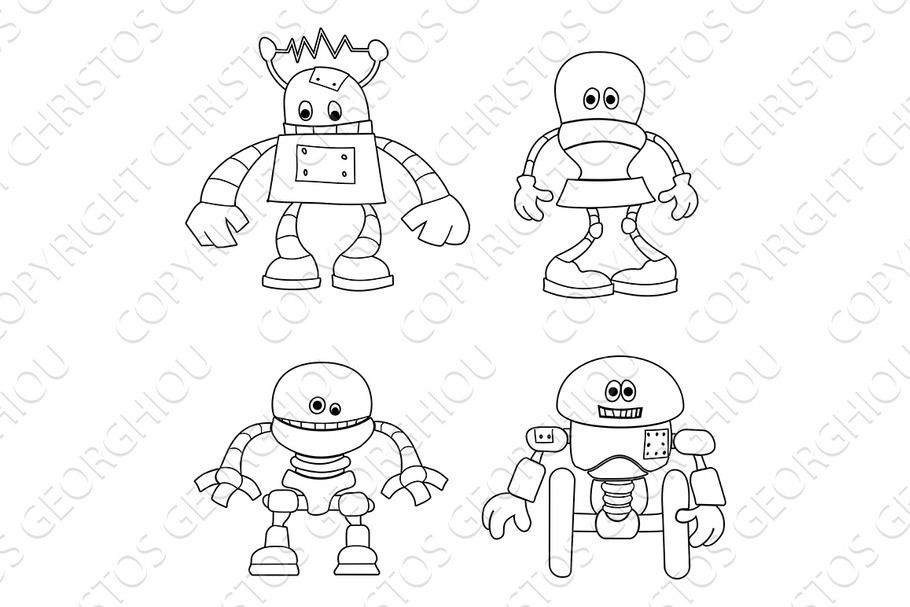 Cute Robots Kids Coloring Cartoon in Illustrations - product preview 8