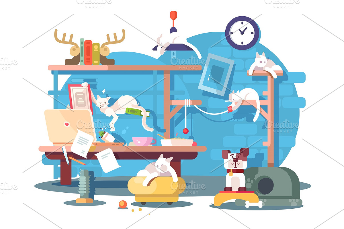 Cat making mess at home in Illustrations - product preview 8