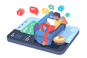Man lying on sofa with tablet
