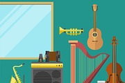 Music studio musical instruments