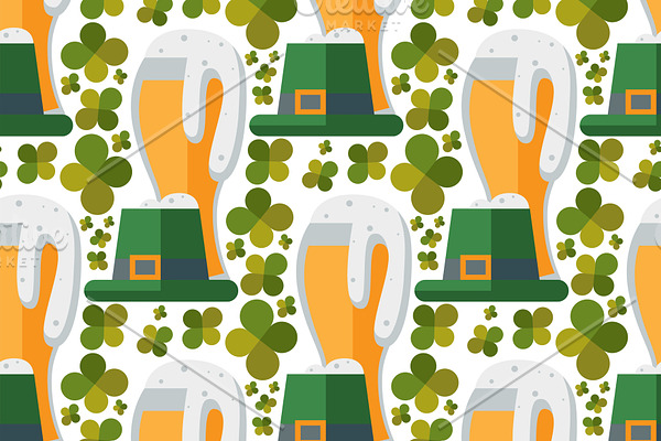 Beer glass seamless pattern clover