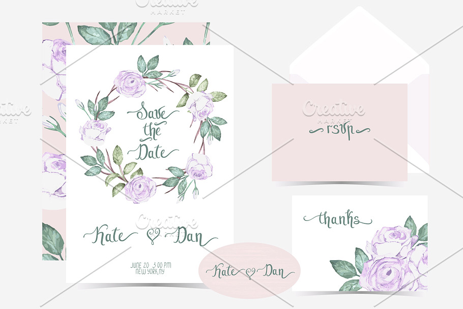 Wedding Invitation  watercolor set in Wedding Templates - product preview 8