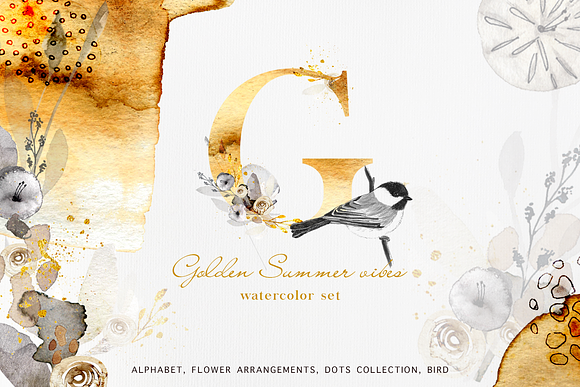 Golden Summer vibes watercolor set in Illustrations - product preview 2
