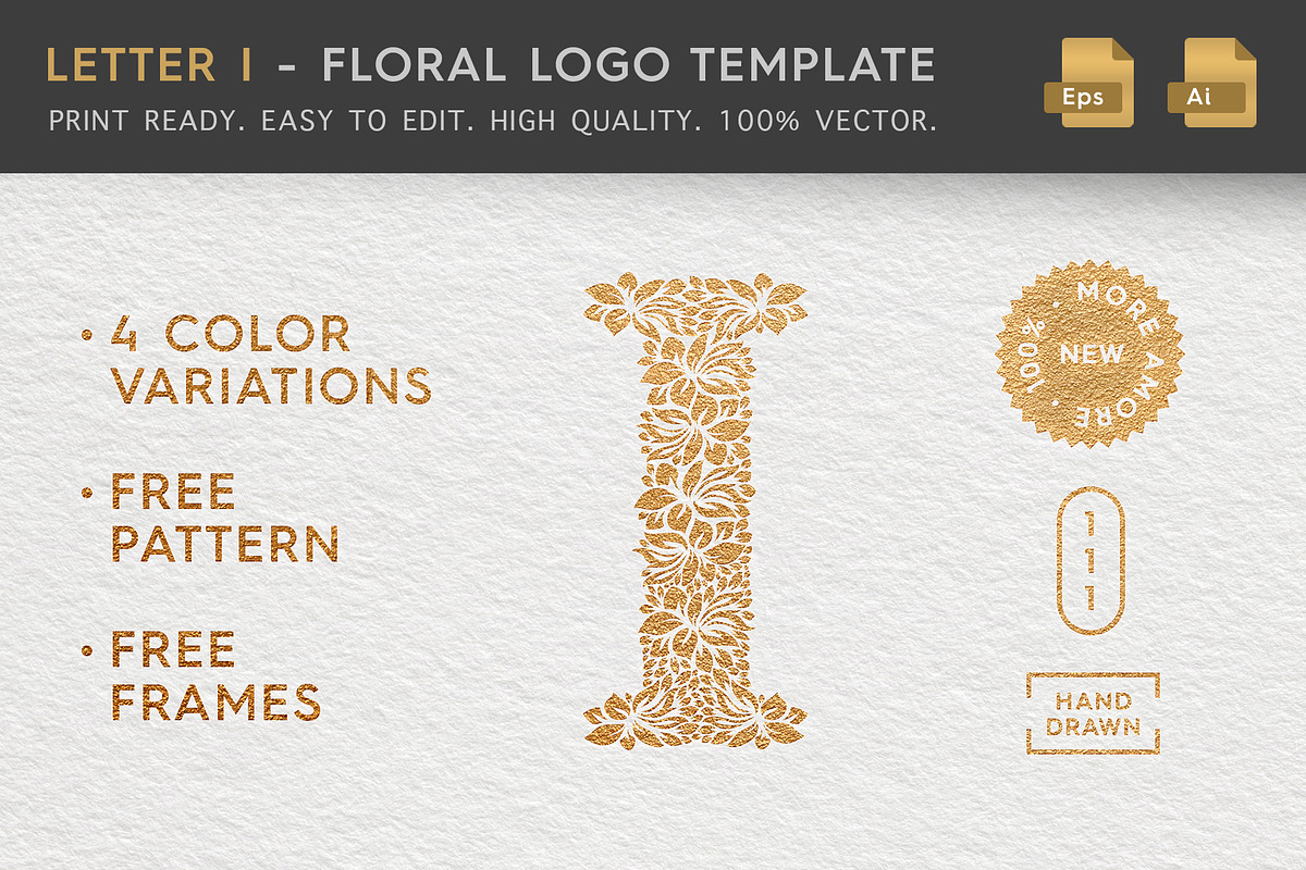 Letter I - Floral Logo Template in Logo Templates - product preview 8