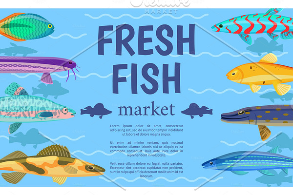 Fresh Fish Market Advertising Vector