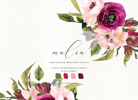 Burgundy & Blush Flowers & Crests in Illustrations - product preview 3