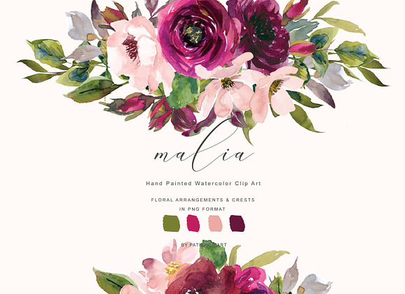 Burgundy & Blush Flowers & Crests in Illustrations - product preview 4