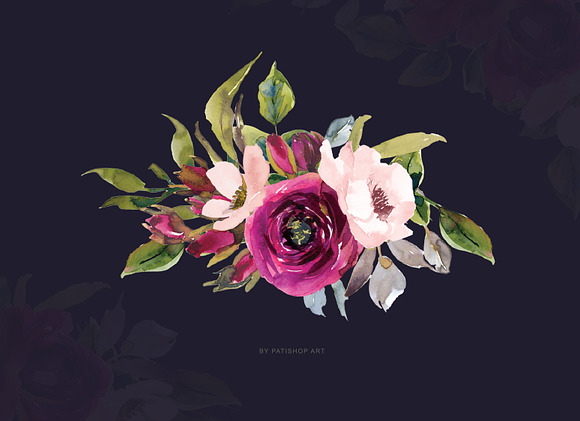 Burgundy & Blush Flowers & Crests in Illustrations - product preview 6