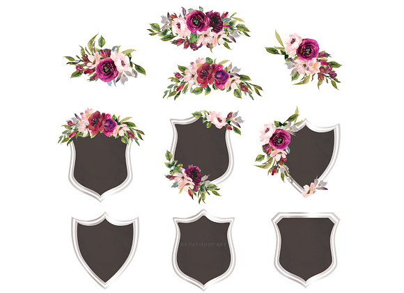 Burgundy & Blush Flowers & Crests in Illustrations - product preview 7