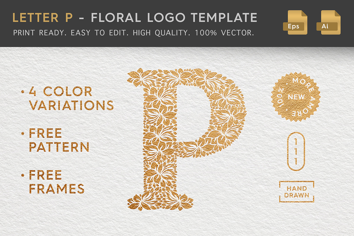 Letter P - Floral Logo Template in Logo Templates - product preview 8