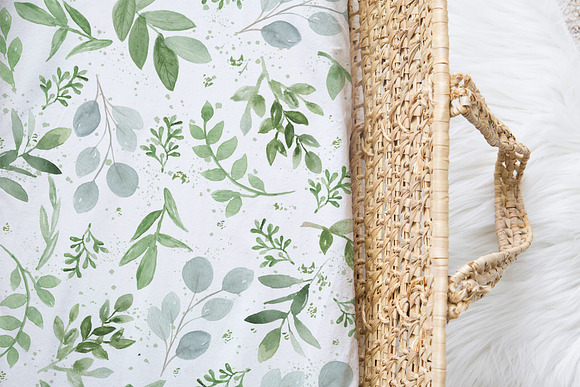 Seamless Watercolor Greenery Pattern in Patterns - product preview 7