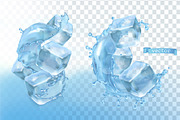 Ice cubes and water splashes, vector