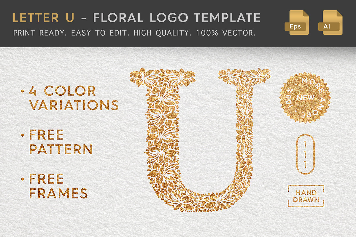 Letter U - Floral Logo Template in Logo Templates - product preview 8
