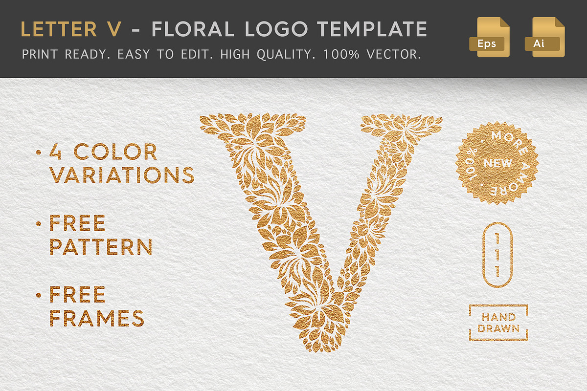 Letter V - Floral Logo Template in Logo Templates - product preview 8