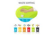 Waste Sorting Poster and Bins Vector
