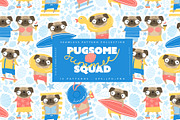 Summer patterns with cute pugs