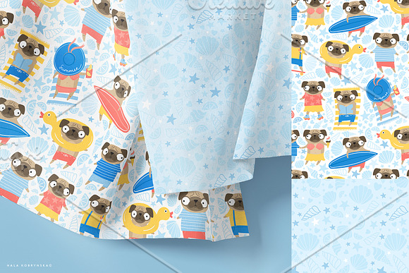 Summer patterns with cute pugs in Patterns - product preview 1