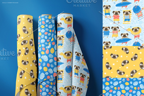 Summer patterns with cute pugs in Patterns - product preview 2