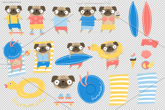 Summer patterns with cute pugs in Patterns - product preview 3