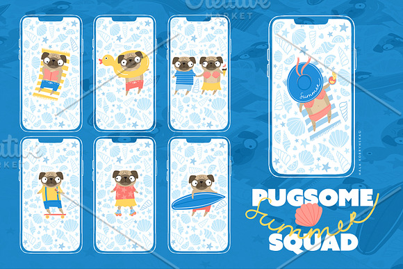 Summer patterns with cute pugs in Patterns - product preview 5