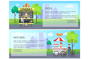 Pizza and Hot Dogs Web Set Vector