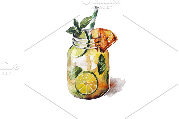 Watercolor cocktail set in Illustrations - product preview 4