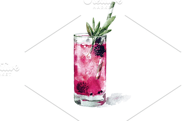 Watercolor cocktail set in Illustrations - product preview 5
