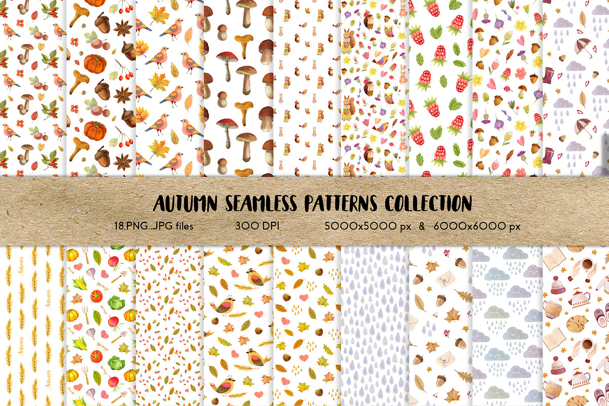 Watercolor Autumn Seamless Patterns in Patterns - product preview 8