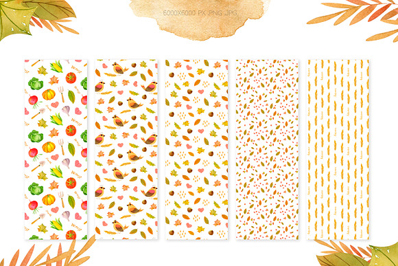 Watercolor Autumn Seamless Patterns in Patterns - product preview 1