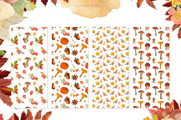 Watercolor Autumn Seamless Patterns in Patterns - product preview 2