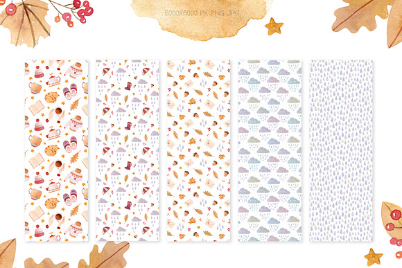 Watercolor Autumn Seamless Patterns in Patterns - product preview 4