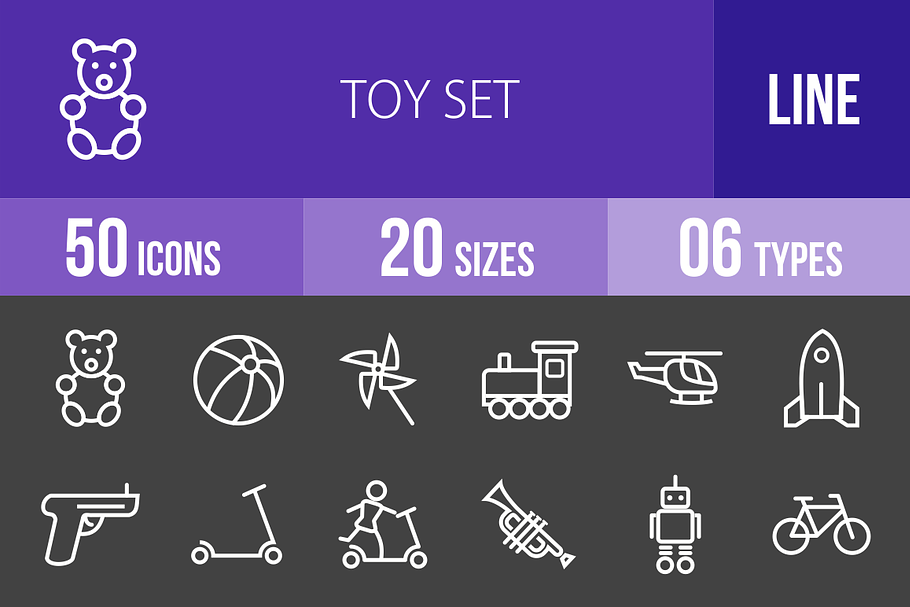 50 Toy Set Line Inverted Icons