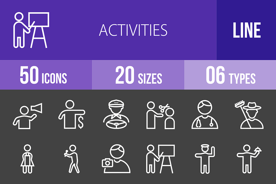 50 Activities Line Inverted Icons