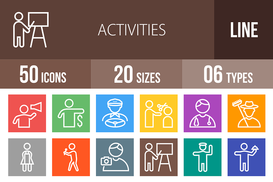 50 Activities Line Multicolor Icons