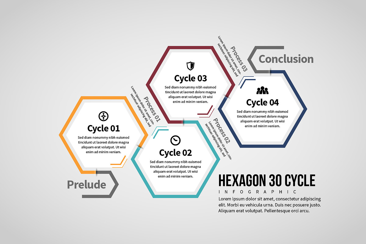 Hexagon 30 Cycle Infographic in Web Elements - product preview 8