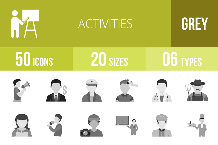 50 Activities Greyscale Icons