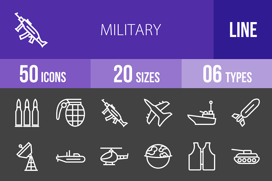 50 Military Line Inverted Icons