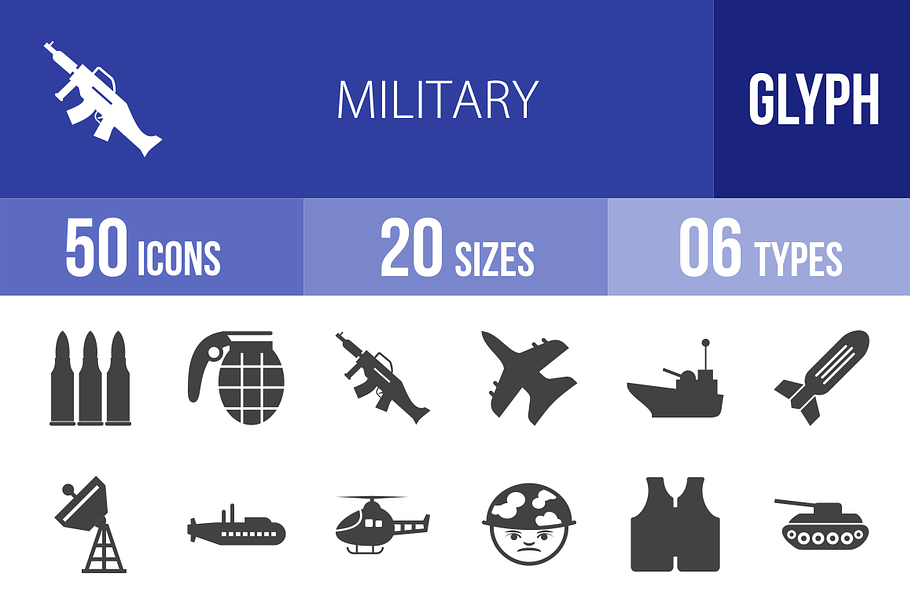 50 Military Glyph Icons in Icons - product preview 8
