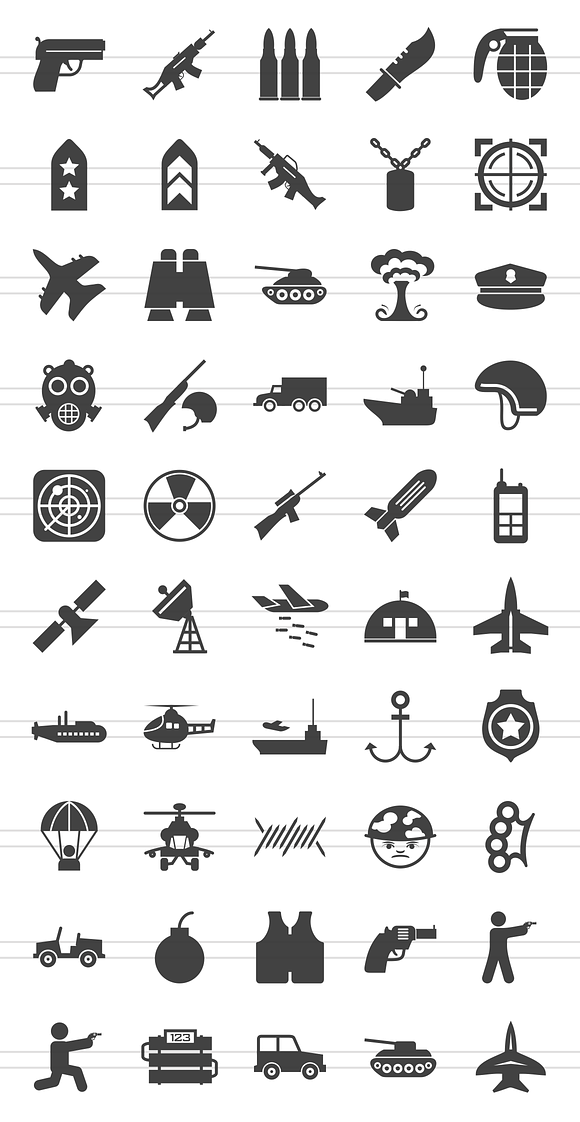 50 Military Glyph Icons in Icons - product preview 1
