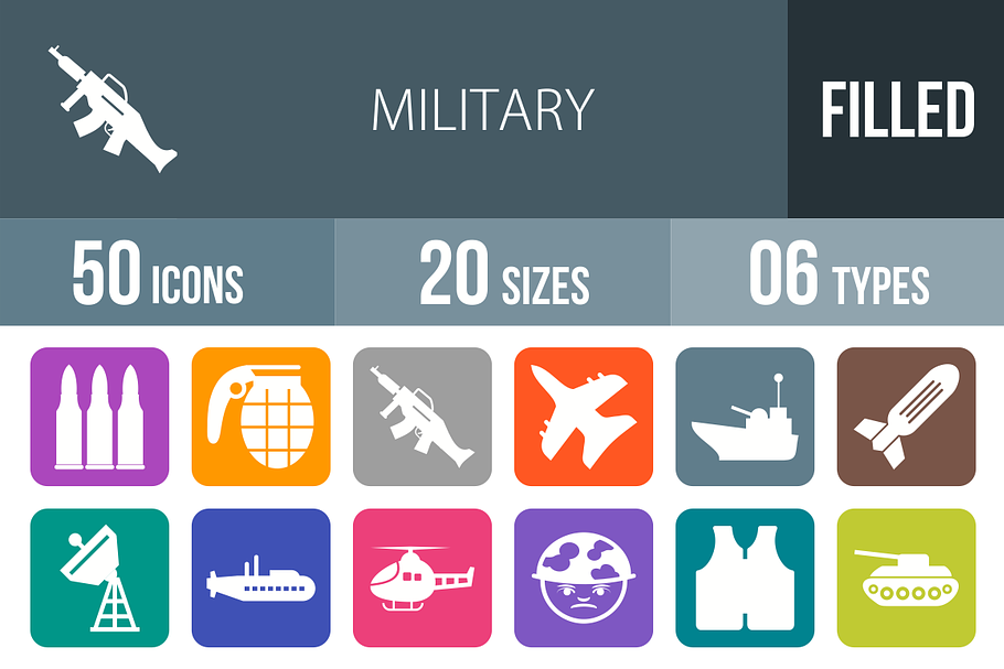 50 Military Flat Round Corner Icons in Graphics - product preview 8