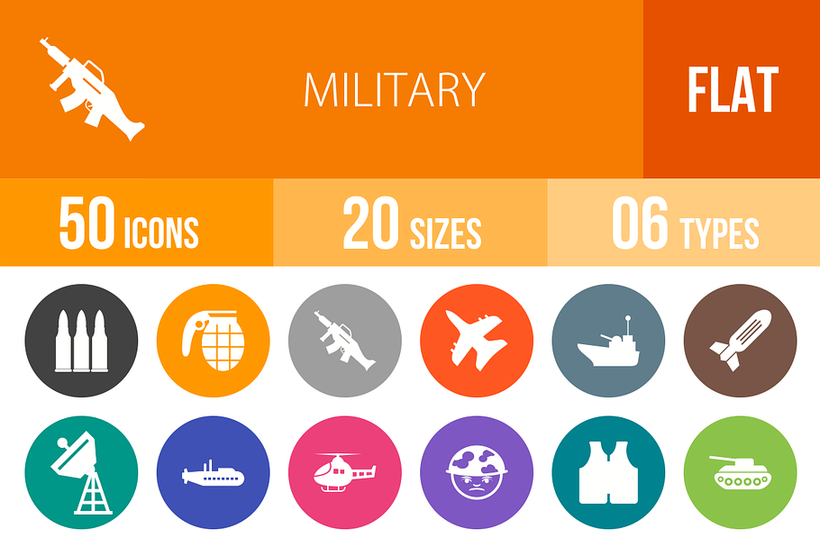 50 Military Flat Round Icons