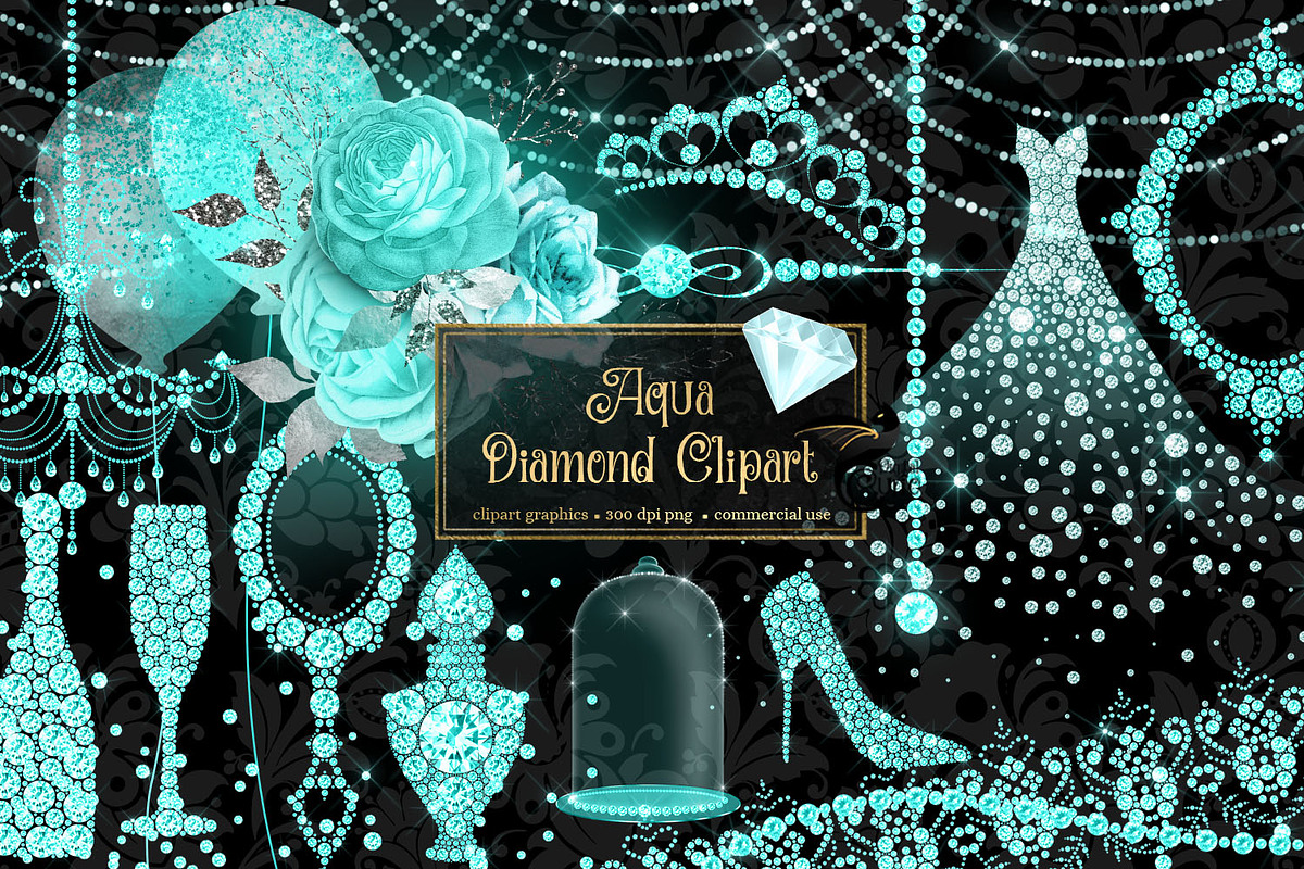 Aqua Diamond Clipart in Illustrations - product preview 8