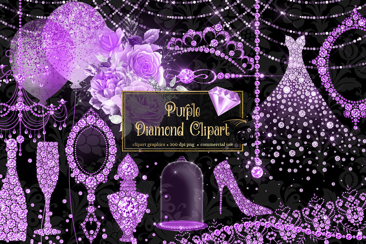 Purple Diamond Clipart in Illustrations - product preview 8