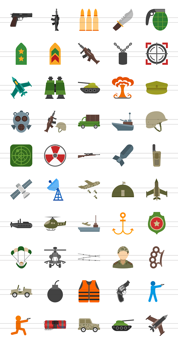 50 Military Flat Multicolor Icons in Graphics - product preview 1