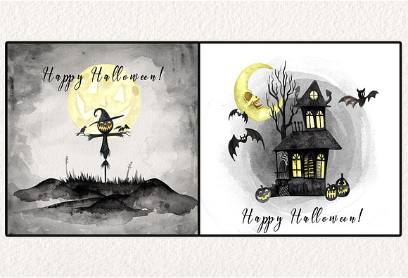 Watercolor Halloween Village Set in Illustrations - product preview 6