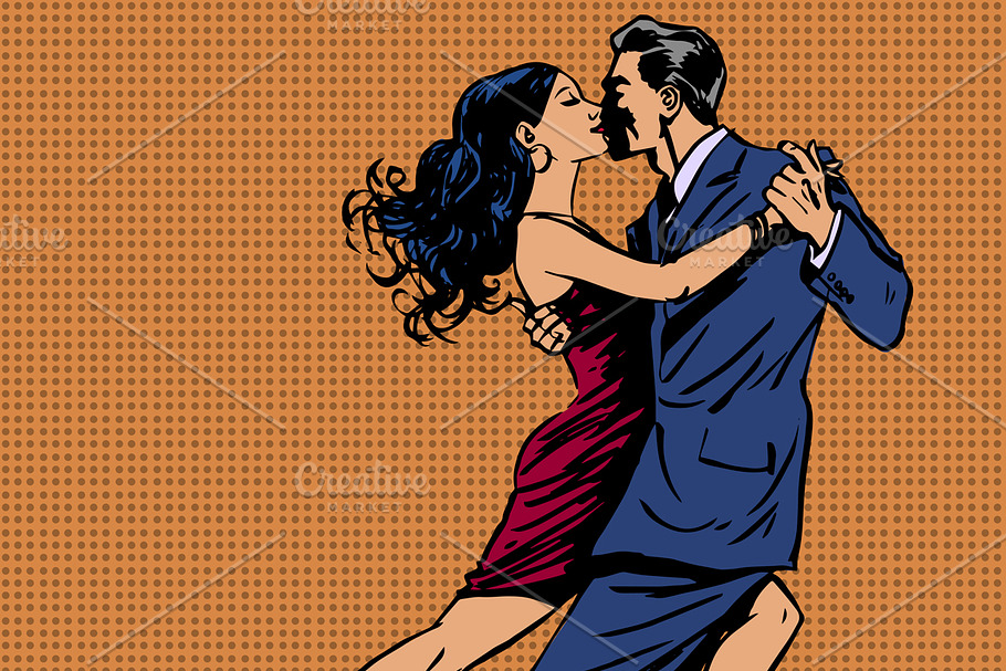 man and woman kiss dance tango in Illustrations - product preview 8