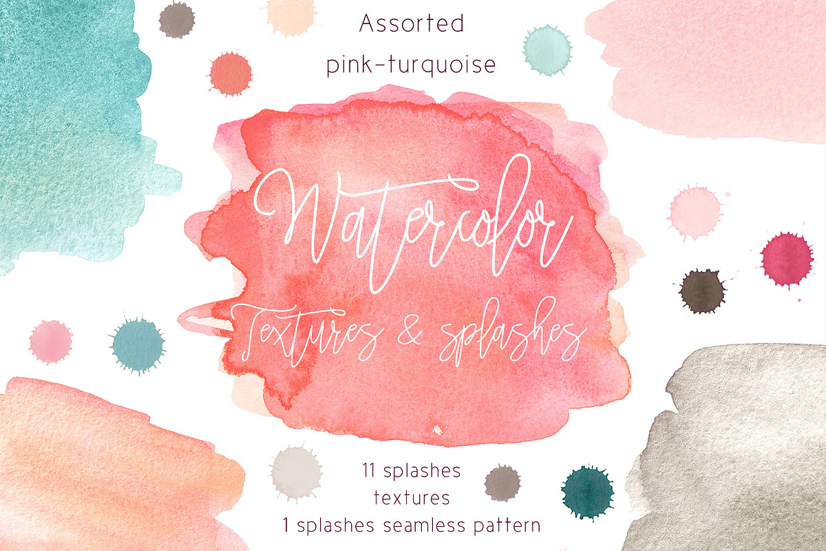 Pink turquoise watercolour washes in Textures - product preview 8