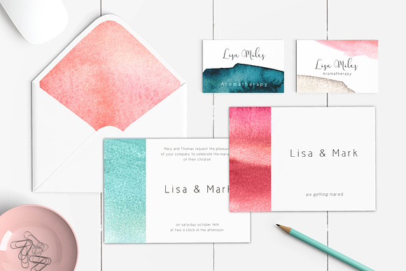 Pink turquoise watercolour washes in Textures - product preview 4