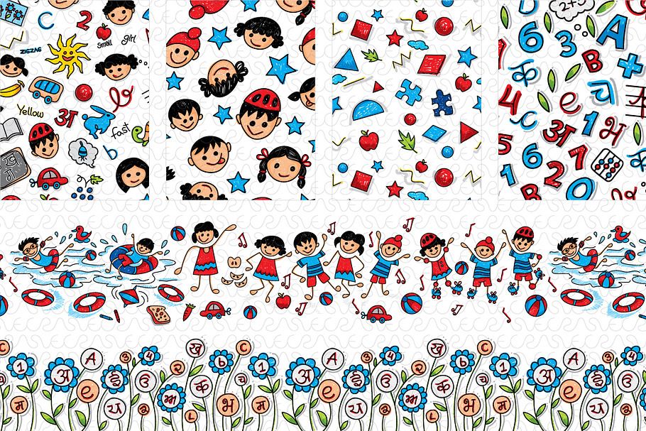 Primary Students Vector Pattern Set